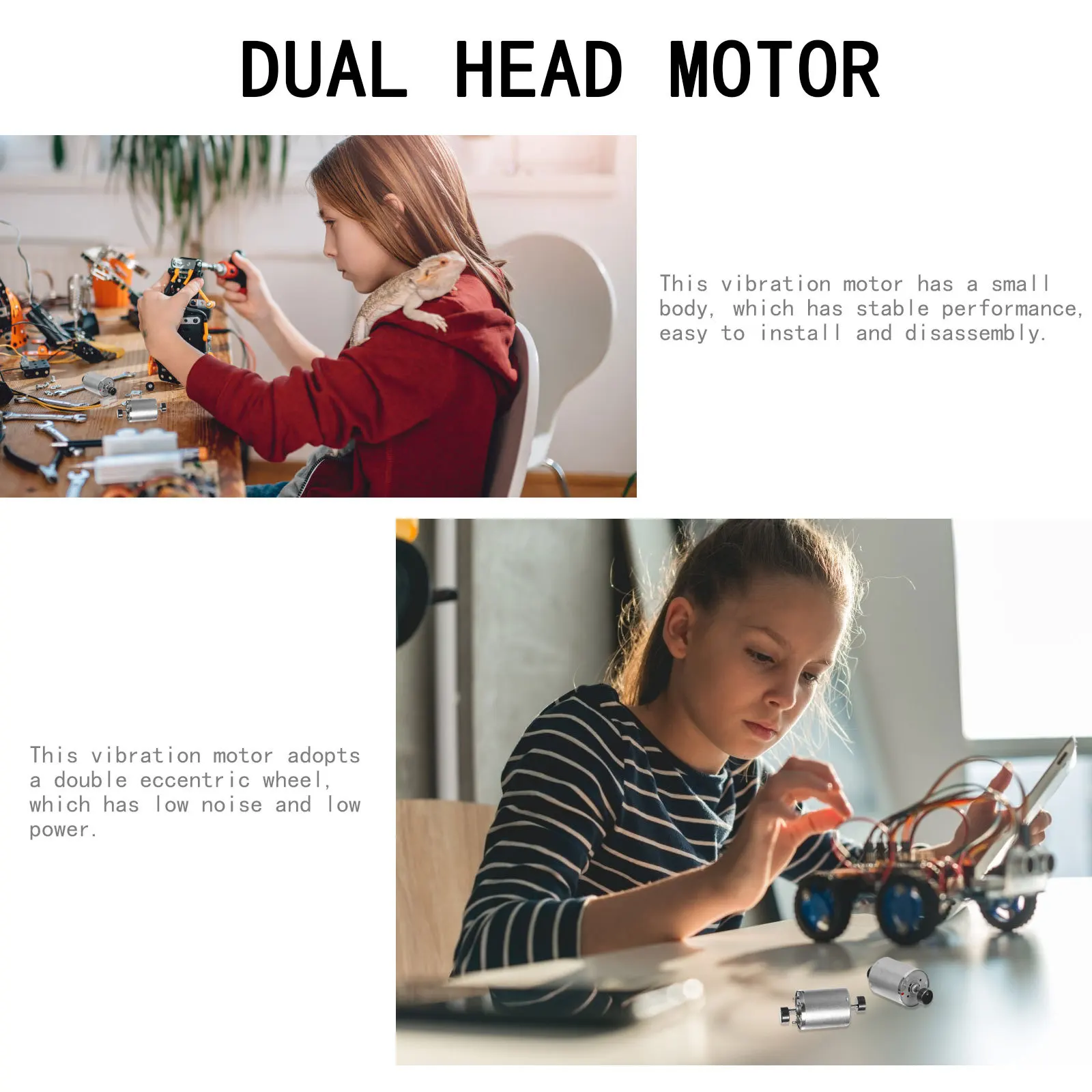 

2Pcs Dual Head Motor Vibration Electric Dc Double Shaft Stable Easy Install for Projects Massagers Vibration Motor