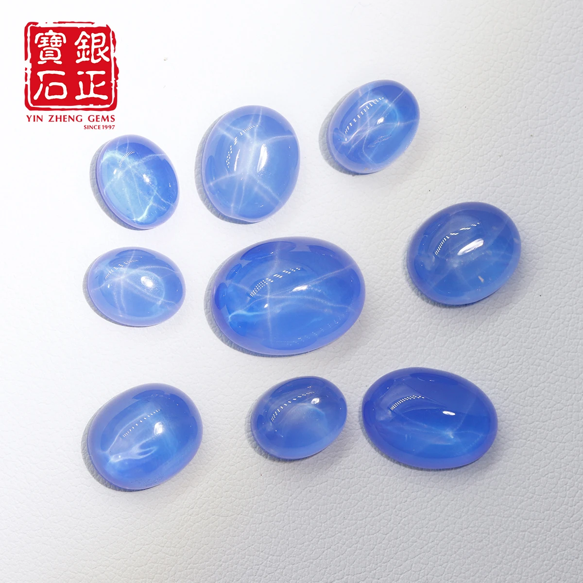 YinZheng لصنع المجوهرات مختبر نمت الياقوت شقة القاع كابوشون شكل بيضاوي ستة راي ستار زراعة الياقوت أحجار كريمة مفكوكة #4