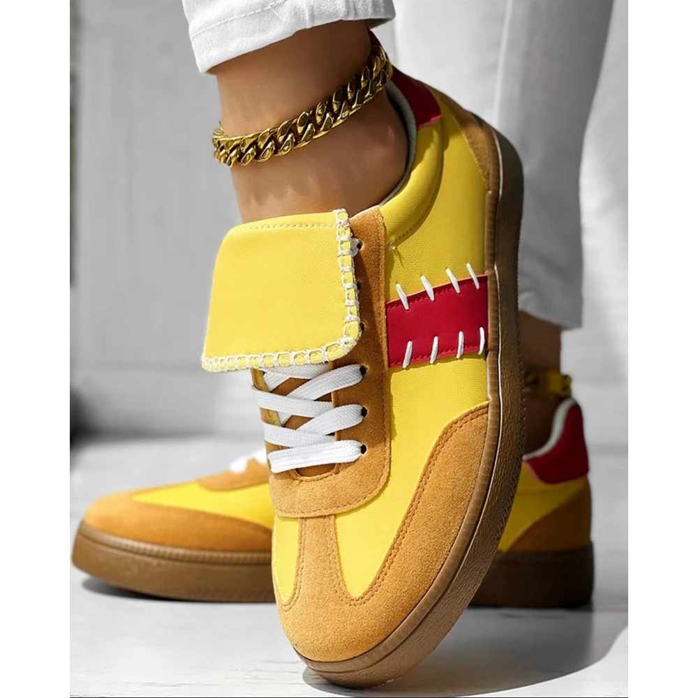 Women Colorblock Lace-up Casual Sneakers Spring Autumn Round Toe Sports Casual Shoes Korean Style