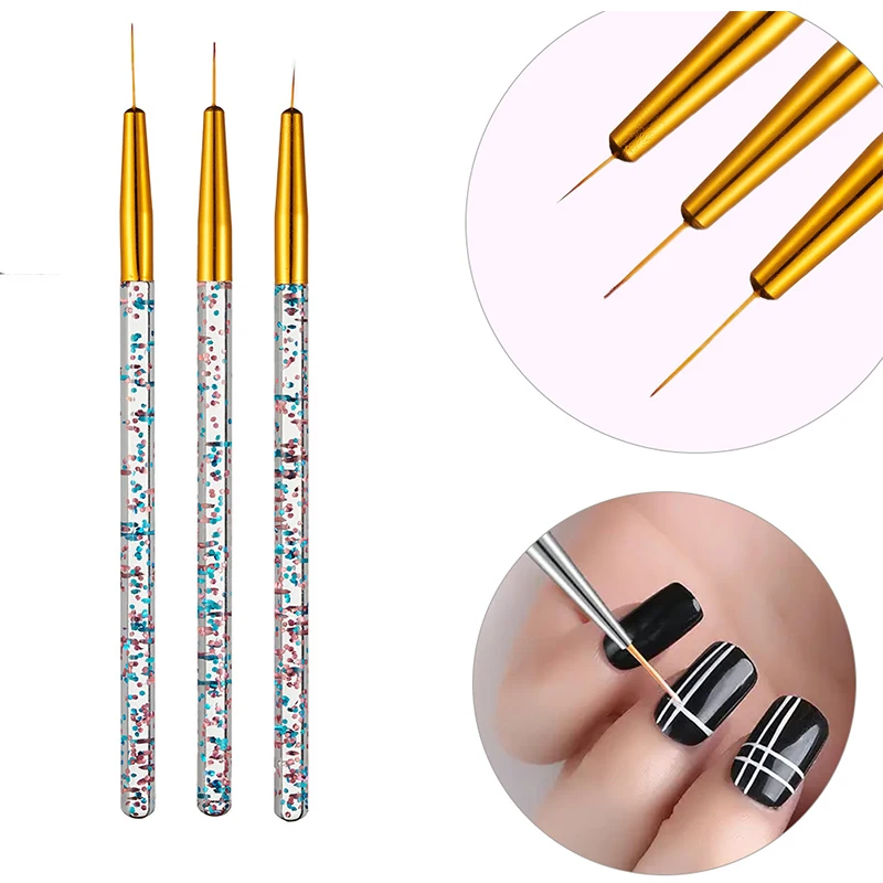 

3pcs/Set Nail Art Line Painting Pen 3D Tips Acrylic UV Gel Brushes Drawing Crystal Liner Glitter French Design Manicure Tool