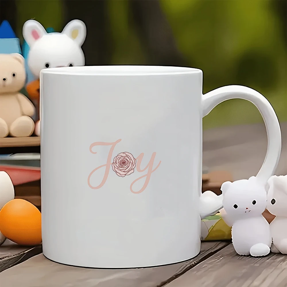 11온스 머그컵 + 손글씨로 된 기쁨 + 핑크 로즈 컵 + 어린이 가족 사무실 컵 - 크리스마스 선물