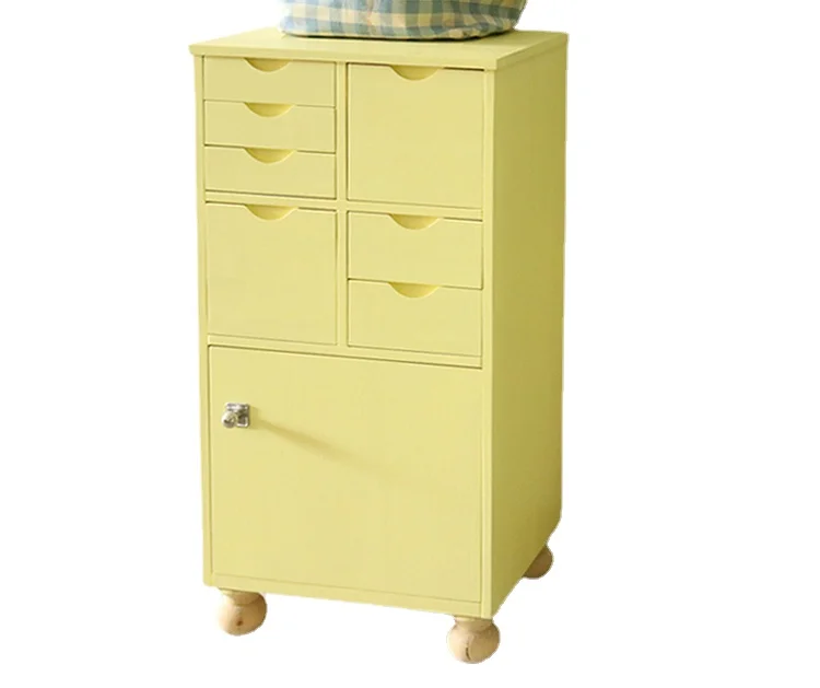 

YY Lemon Yellow Wooden Multi-Drawer Bedside Table Small Chest of Drawers Classification Locker