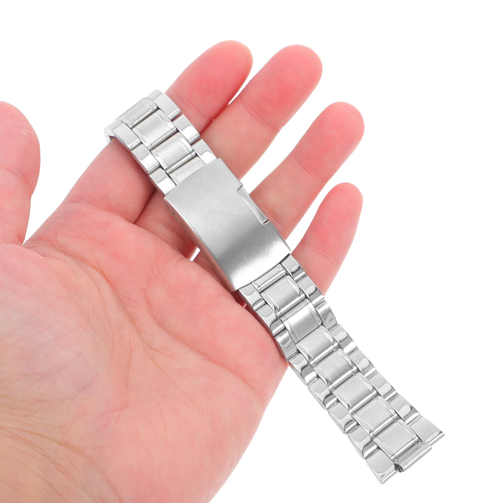 

22mm Curved Ends Stainless Steel Watch Band Men Single-Side Folding Clasp Replacement Bracelet Sleek Durable Watch Band Steel