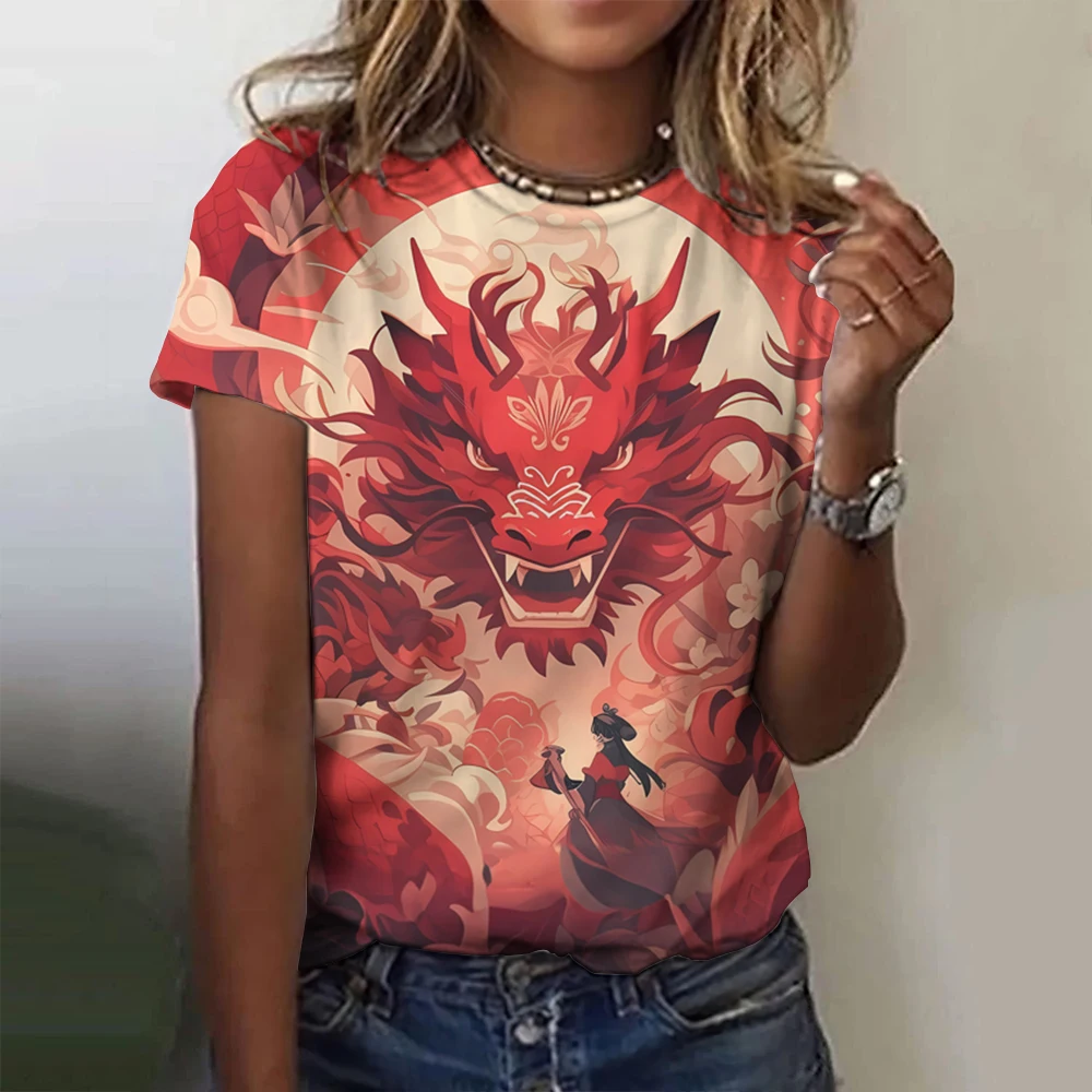 Camiseta con estampado 3d de dragón chino para mujer, camiseta de Hip-Hop, camiseta divertida informal de calle, ropa femenina para fanáticos,