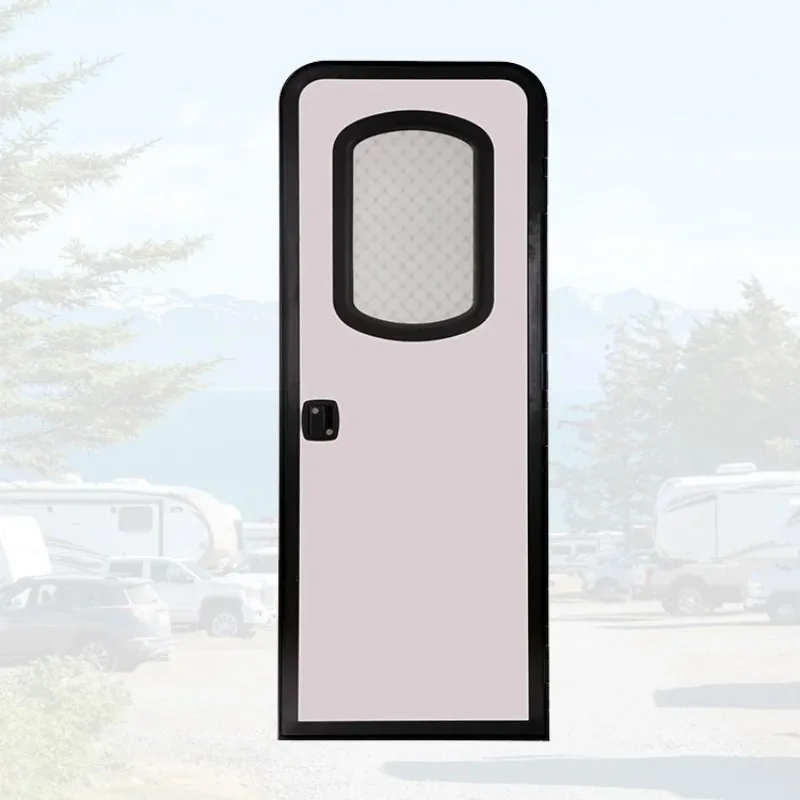MG09RD Rv White Entry Door Stopper And Led Lights Metal Lock Rv Entry Door America Style Rv Door For Camper Van