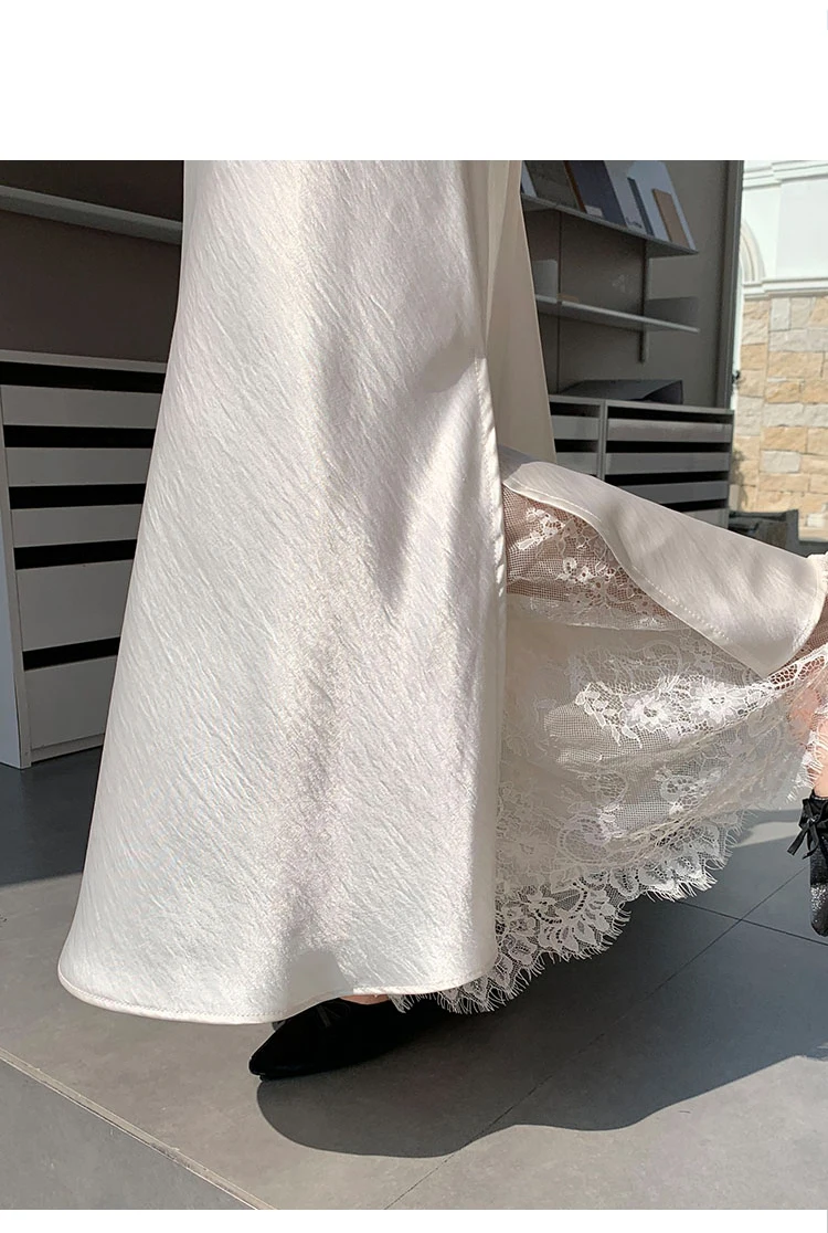 2026 Sommer Herbst Neuer Schlanker Hochwertiger Modischer Halbrock Eleganter Spitzenbesatz Satin Seitenschlitz Damen Midi-Rock – Detail 9