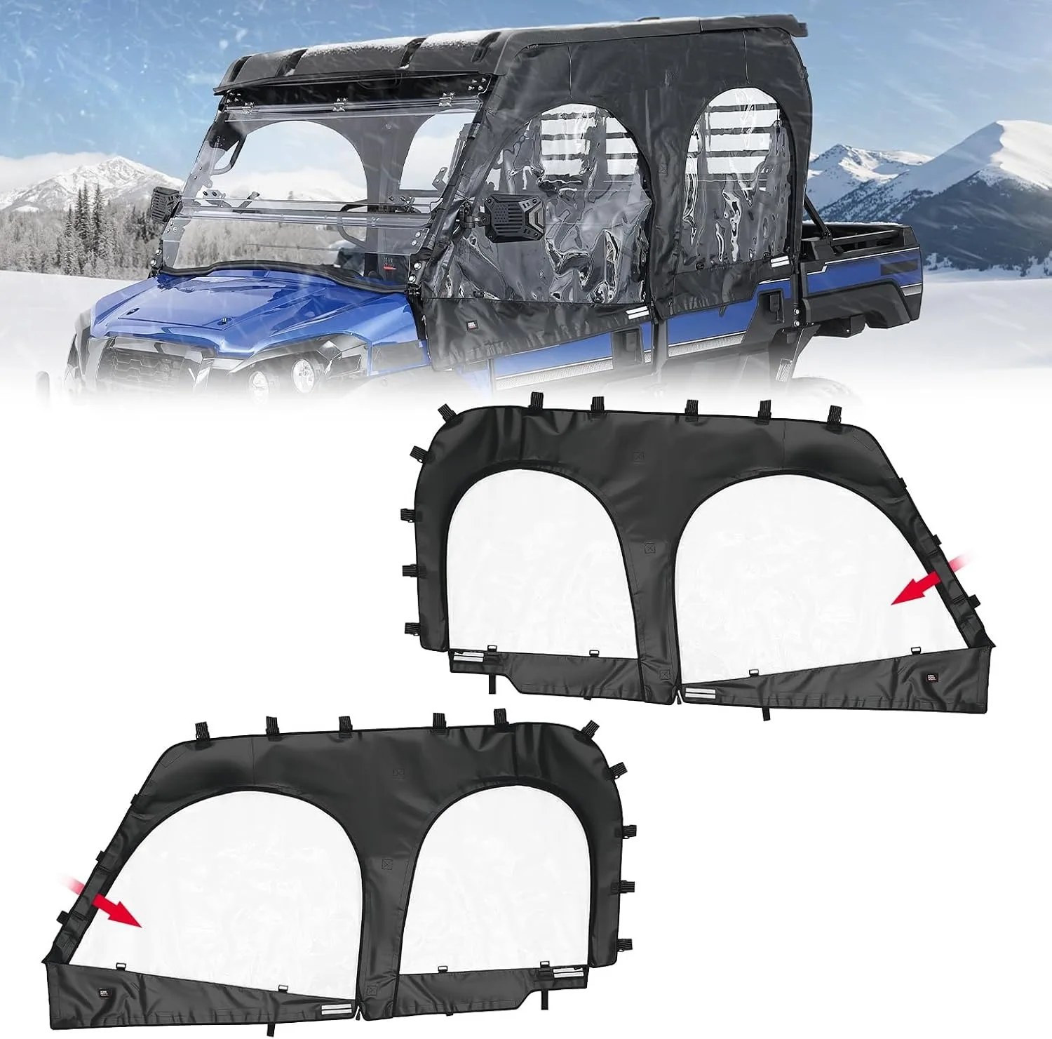 

PVC Soft Upper Doors Compatible with Kawasaki Mule Pro FXT/DXT 2015-2025 with Rollable Side Windows Cab Enclosure Upper Window