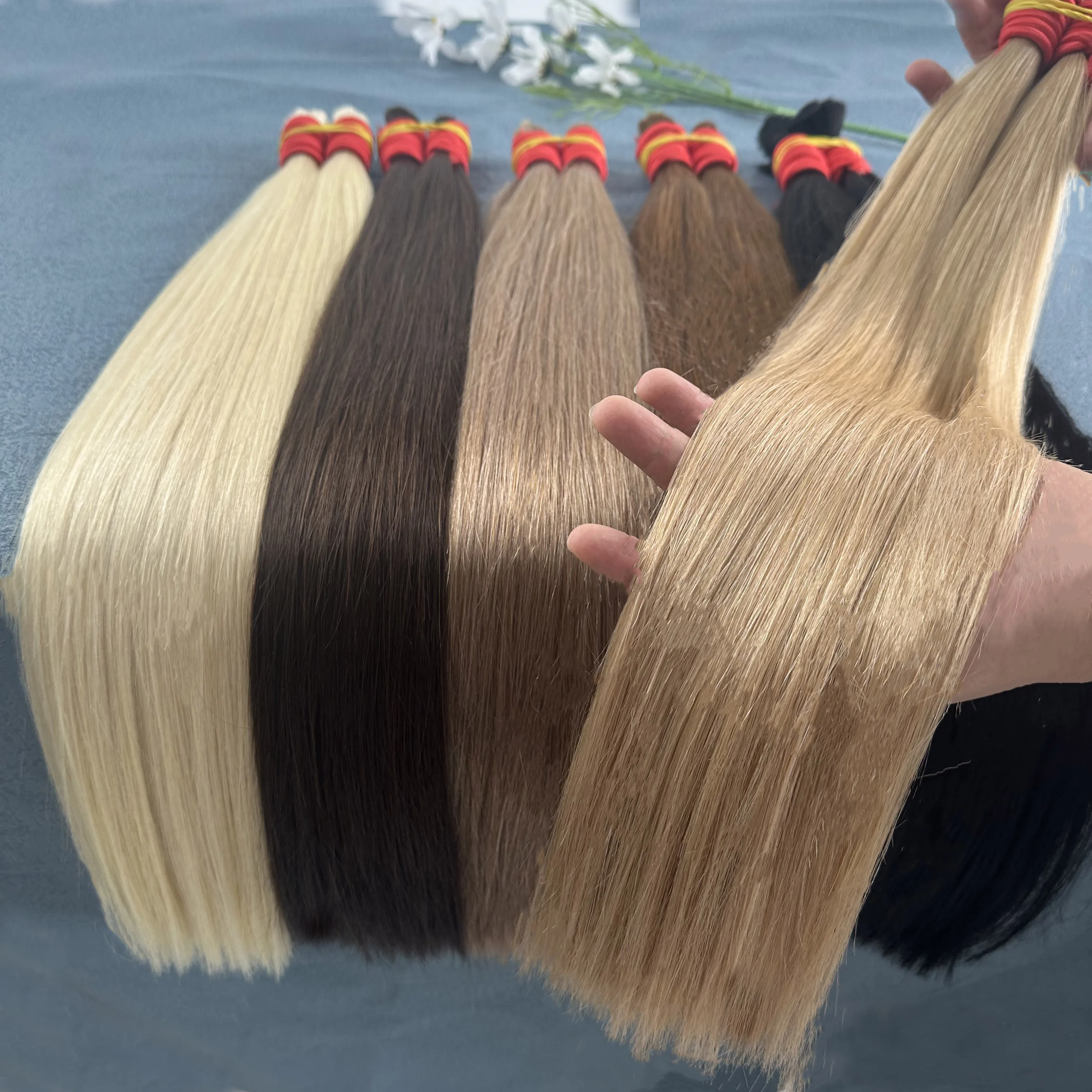 ベトナム産 18インチ、22インチ、26インチ、30インチ 生毛 未加工 100%バージン人毛エクステ ナチュラルストレートヘア ウェフトなし バルク編み込みヘア