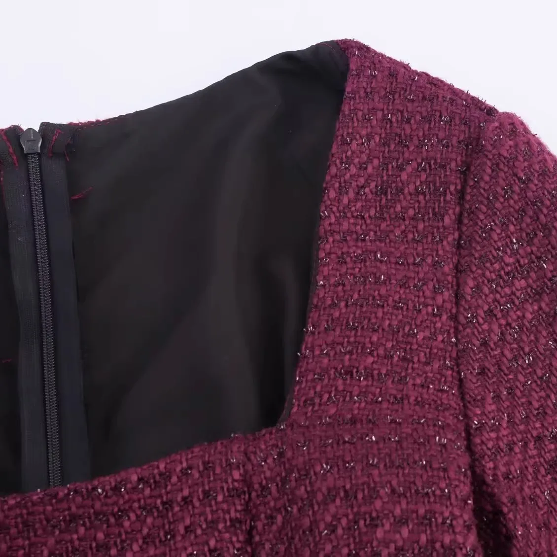 เสื้อสตรีทรงยาวดีไซน์หรูหรา คอเหลี่ยม ผ้าทวีด แฟชั่นลำลอง ผ้าโพลีเอสเตอร์ รุ่น H สำหรับฤดูใบไม้ร่วง