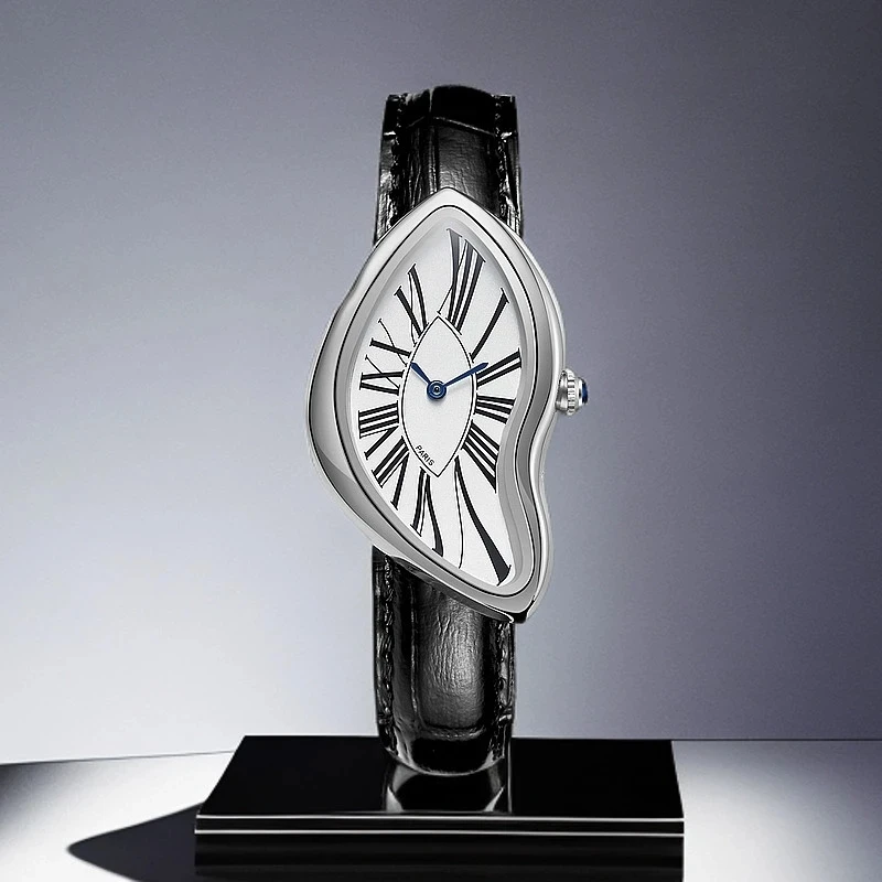 ساعة كوارتز فاخرة للرجال ريترو كاش الإبداعية ذوبان الملتوية ساعة رجالية غير منتظمة حافظة جلدية الفولاذ المقاوم للصدأ الرجال Y2K