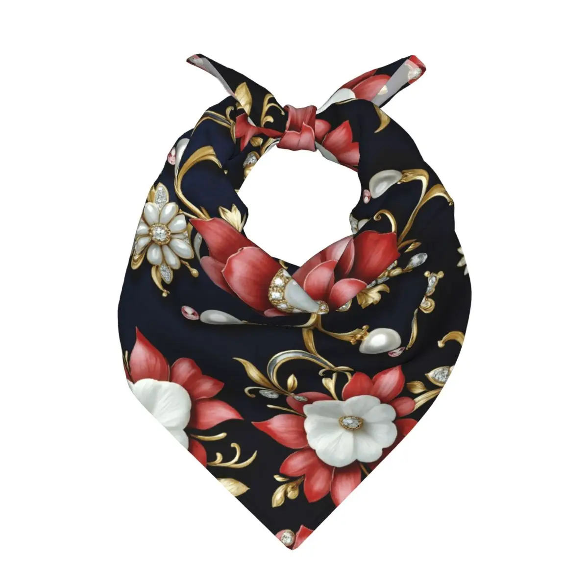 Luxurious Floral Ornament With Gold Pearls Square Towel Multifunctional Neck Scarf Hair Bandana