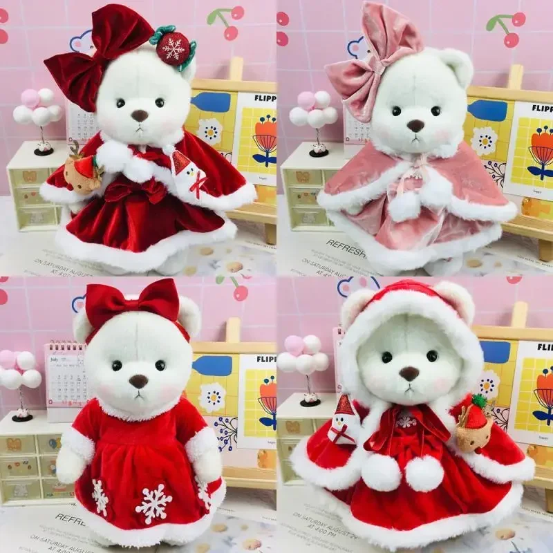 30cm roupas de boneca kawaii lina urso artesanal saia de natal terno de pelúcia brinquedo diy vestir-se presente das crianças dos desenhos animados anime acessórios