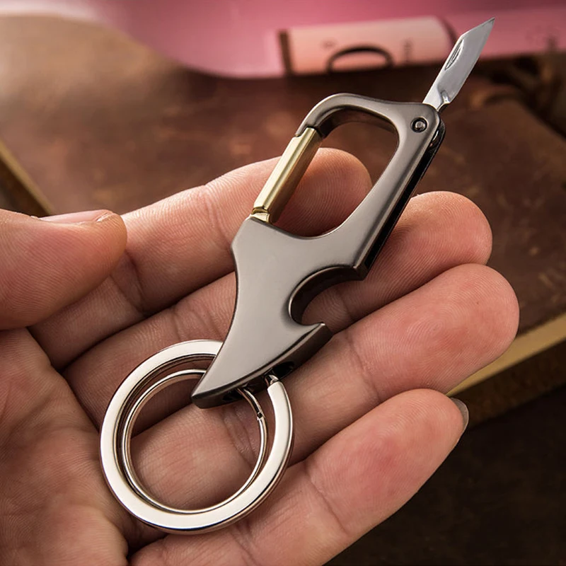 Classic Men Mini Knife Folding Keychain Multifunctional Keyring Waist Mount Carabiner Car Key Accessories