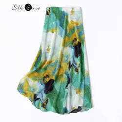 Oil Painting Style Artistic Sense 100% Natural Mulberry Silk Crepe De Chine Women's Fashionable Butt Wrapped Fishtail Skirt