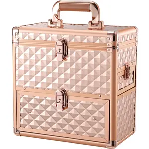 Professional Makeup Organizer Case with Drawer, Mirror, and Dividers for Travel Cosmetics and Nail Tech Kits
