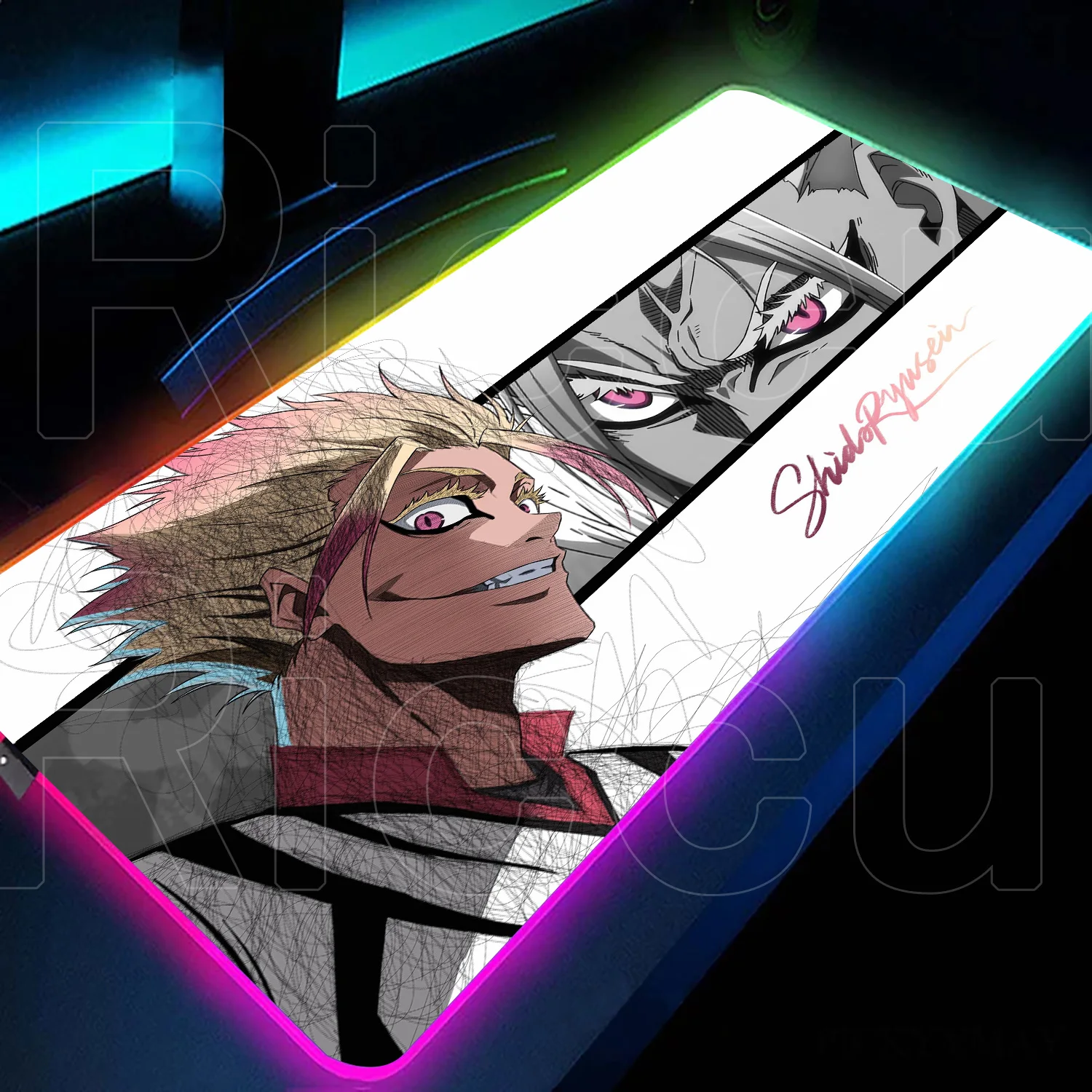 Alfombrilla de ratón RGB con cerradura azul, alfombrilla para teclado de PC para Gamer, alfombrilla XXL de lúmenes LED grandes, alfombrilla para ratón Shidou Ryuusei, alfombrilla antideslizante de goma para escritorio de oficina