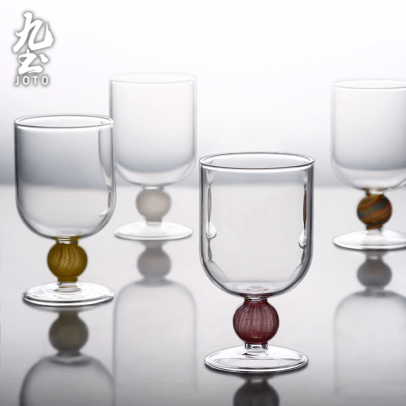 

JOTO Glass Stemmed Tumblers Set – Water Glass & Wine Tumbler, Colorful Beaded Design,Elegant Home Bar Drinkware CUPR0613