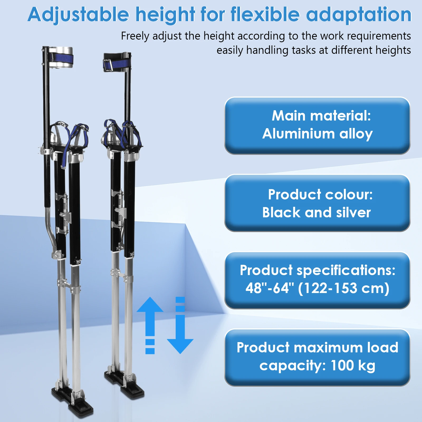 

48''- 64'' Drywall Stilts Aluminum Lastering Stilt Ladder Adjustable Plastering Stilts Paint Tool for Worker Operation Machinery