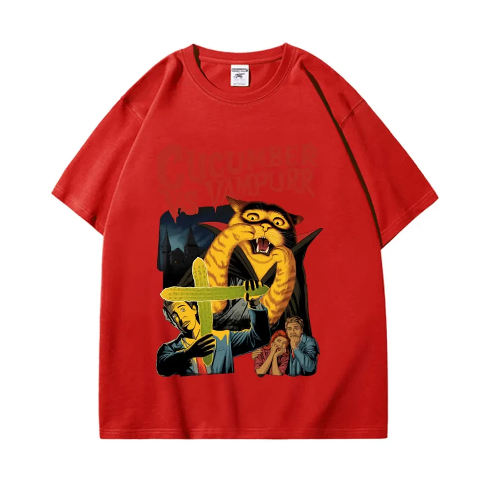 男性と女性のためのヴィンテージキャットプリントTシャツ,面白いホラーTシャツ,特大のゴシックTシャツ,ストリートウェア