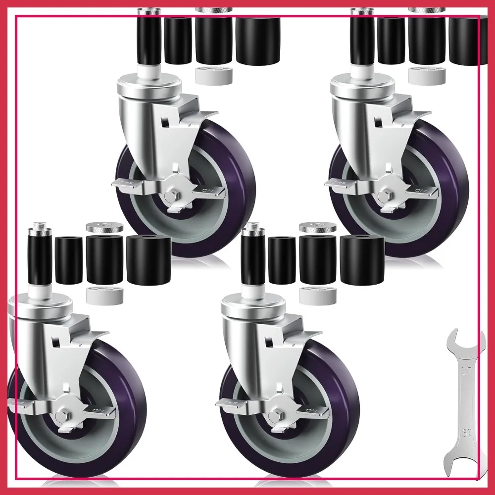 

5 Inch Expanding Stem Caster Wheels Set of 4 with Brake for Table Legs, Fit 7/8", 1", 1-1/2", 1-5/8" ID Tube