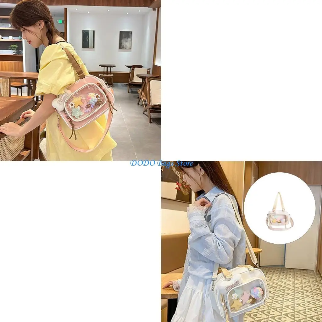 

Практичная прозрачная сумка через плечо из ПВХ в стиле аниме, сумки через плечо, просторный школьный органайзер с регулируемым