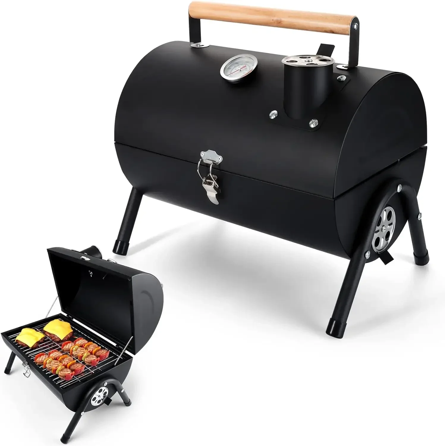 

Portable Charcoal Grill with Thermometer, Small Tabletop Barbecue Grill for Outdoor Camping Backyard Party BBQ Cooking