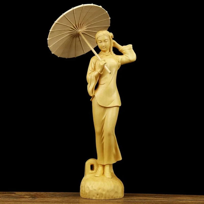 Boxwood Craft Chiang-Nan Misty Rain Beauty Decoration with Umbrella New Chinese Style Beauty Decoration Figure Crafts