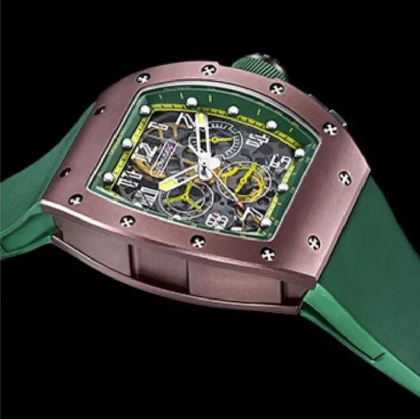 CRONUSART メンズ自動腕時計クロノグラフトノーカーボンスチールケース自動巻き機械式腕時計中空ダイヤル