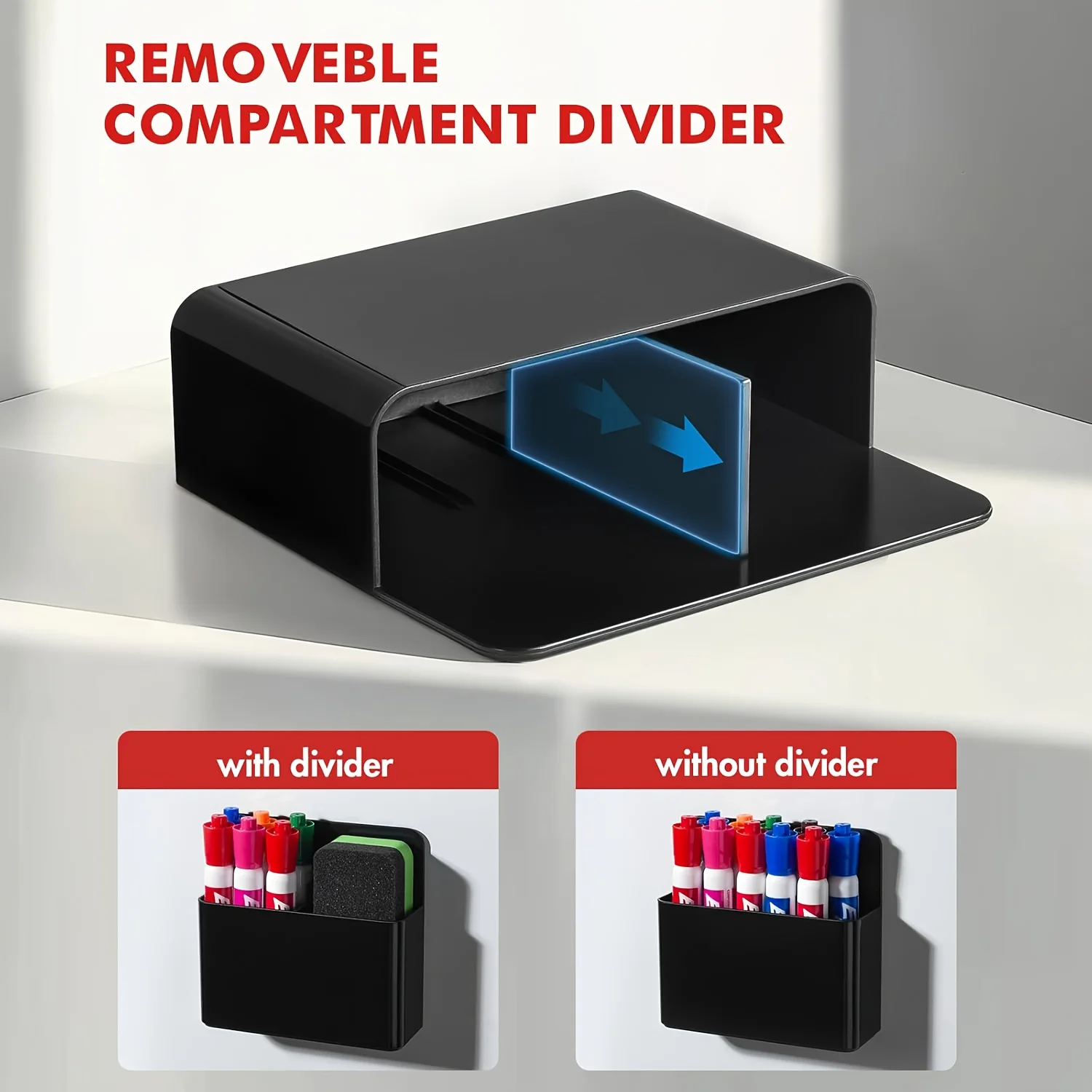 عبوتان من حامل القلم المغناطيسي، منظم بلاستيك ABS للثلاجة/السبورة البيضاء/الخزانة، تخزين المنزل والمكتب المدرسي، أسود