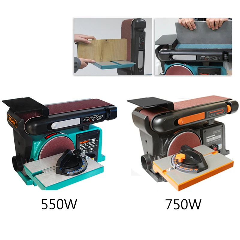 550W/750W Abrasive Belt Sanding Machine Woodworking High-Power Electric 220V Sandpaper Polishing Machine 0-45° Angle Adjustable