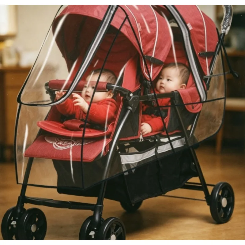 Tandem Twin Stroller Rain Guard Quick Install for Front Rear Seats for School Run and Weekend Outing