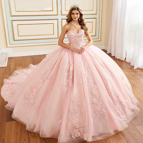Imagen 1 del producto Vestidos de fiesta elegantes y glamorosos de organza con lentejuelas bordadas, vestidos de quinceañera sin tirantes, sin mangas, con lazo en la espalda personalizado