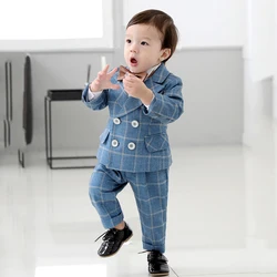 Boys Party dress Tuxedo Boys Dinner Suits Formal Suits Tuxedo for Kids Tuxedo Formal Occasion blue Lattice Suits For Little Boy