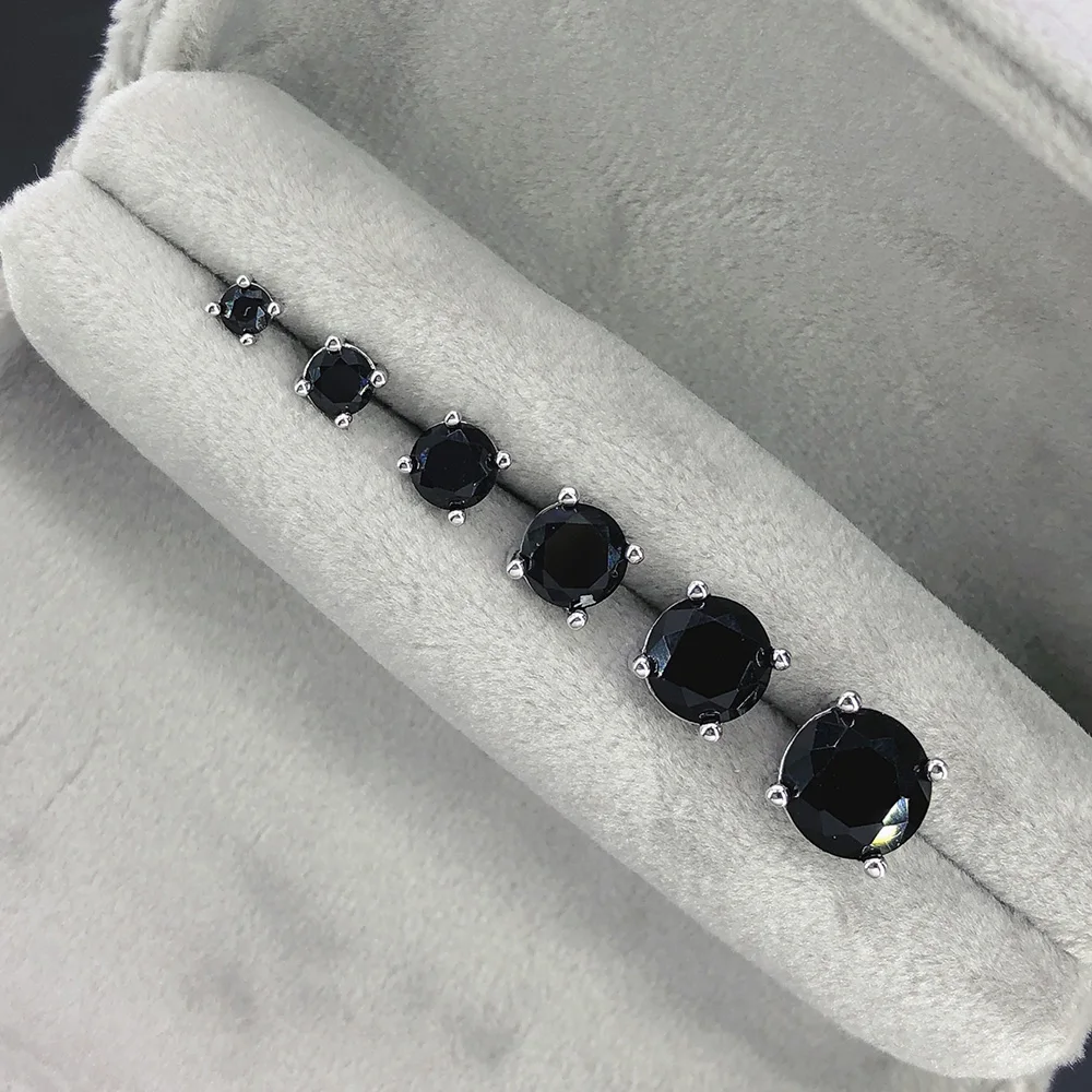Punk Fashionable Black Stone Crystal Stud Earrings 3/4/5/6/7/8MM Gorgeous Zircon Earing for Women Men Fashion Hippie Jewelry