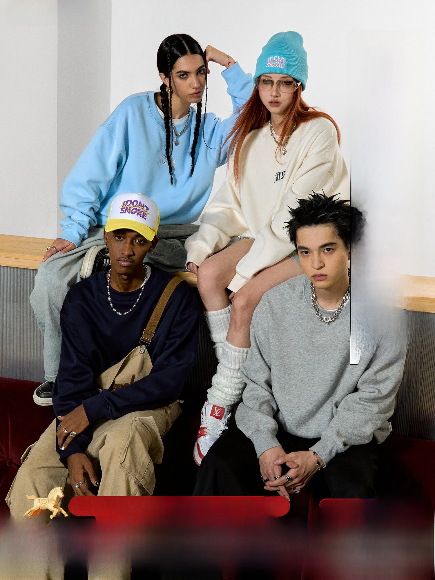 

Done American Streetwear Gothic Font Basic Multi-color round Ne Hoodie Trendy Cotton Polyester Blend Loose Fit Youth