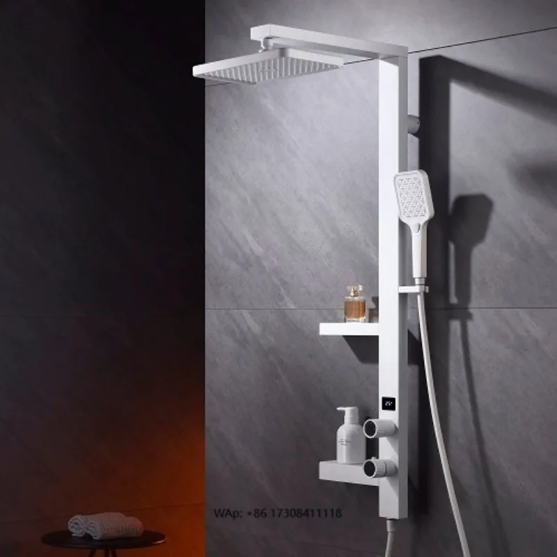 Hotel New Home Intelligent Electric Shower Device Digital Display Gray Wall Mounted Brass Pressurized Ambient Light Brush
