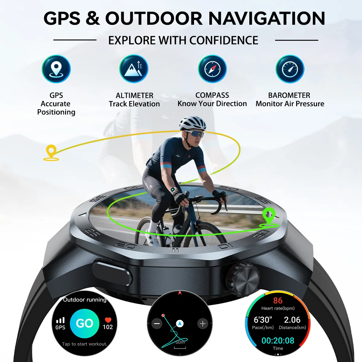 Hot Sale Smartwatch Gps Positioning SOS Health Exercise Record Reminder Sleep Monitoring Waterproof Btcall Outdoor Sports Watch