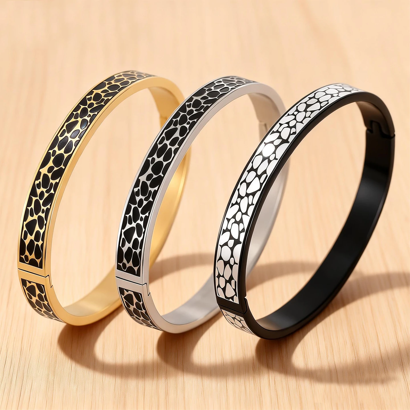 8mm Stainless Steel Bracelet with Epoxy Color Pattern, Multiple Graphic Design Resin Inlay Gold Silver Black Men Hip Hop Jewelry