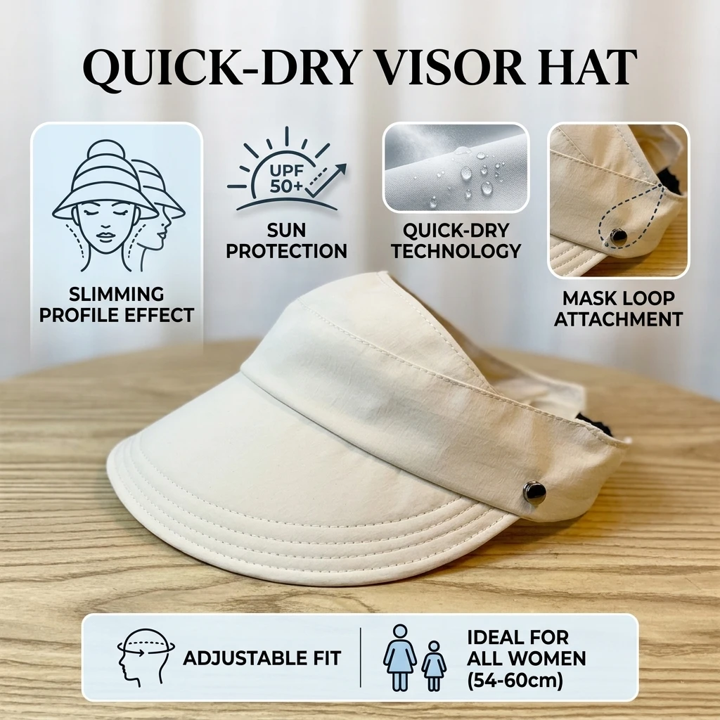 Women Summer Quick Dry Open Top Sun Hat Breathable Mesh UV Protect Wide Brim Ponytail Friendly for Outdoor Travel Beach