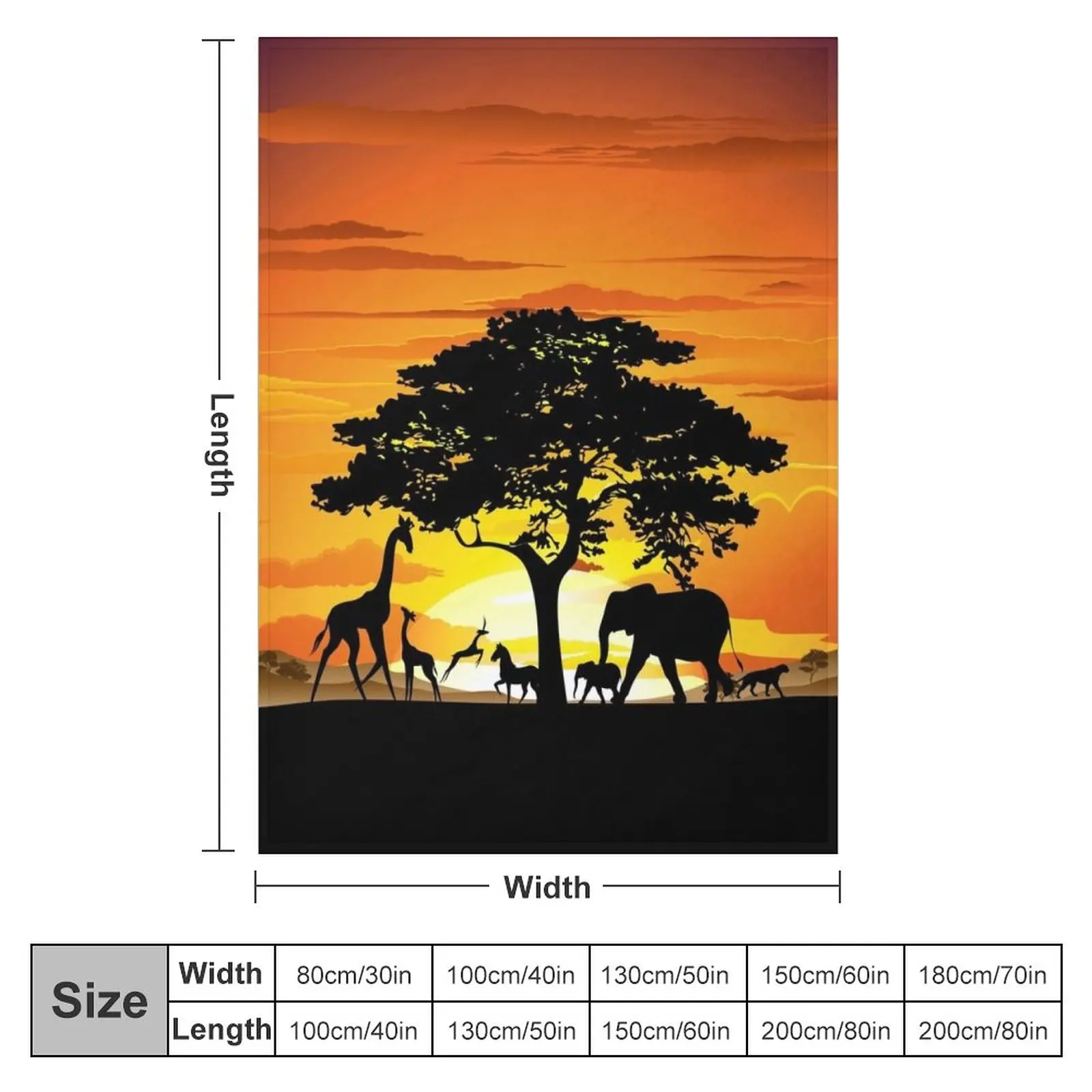 Wild Animals on African Savanna Sunset Throw Blanket Bed Fashionable Blanket Flannel Fabric Retro Blankets Blanket Fluffy