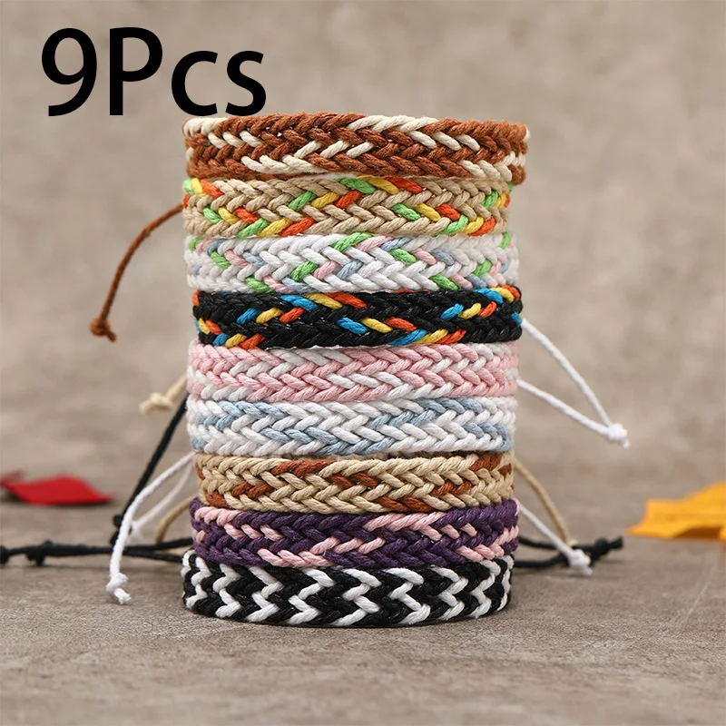 9Pcs/set Neutral rope cotton hand woven adjustable friendship bracelet couple jewelry