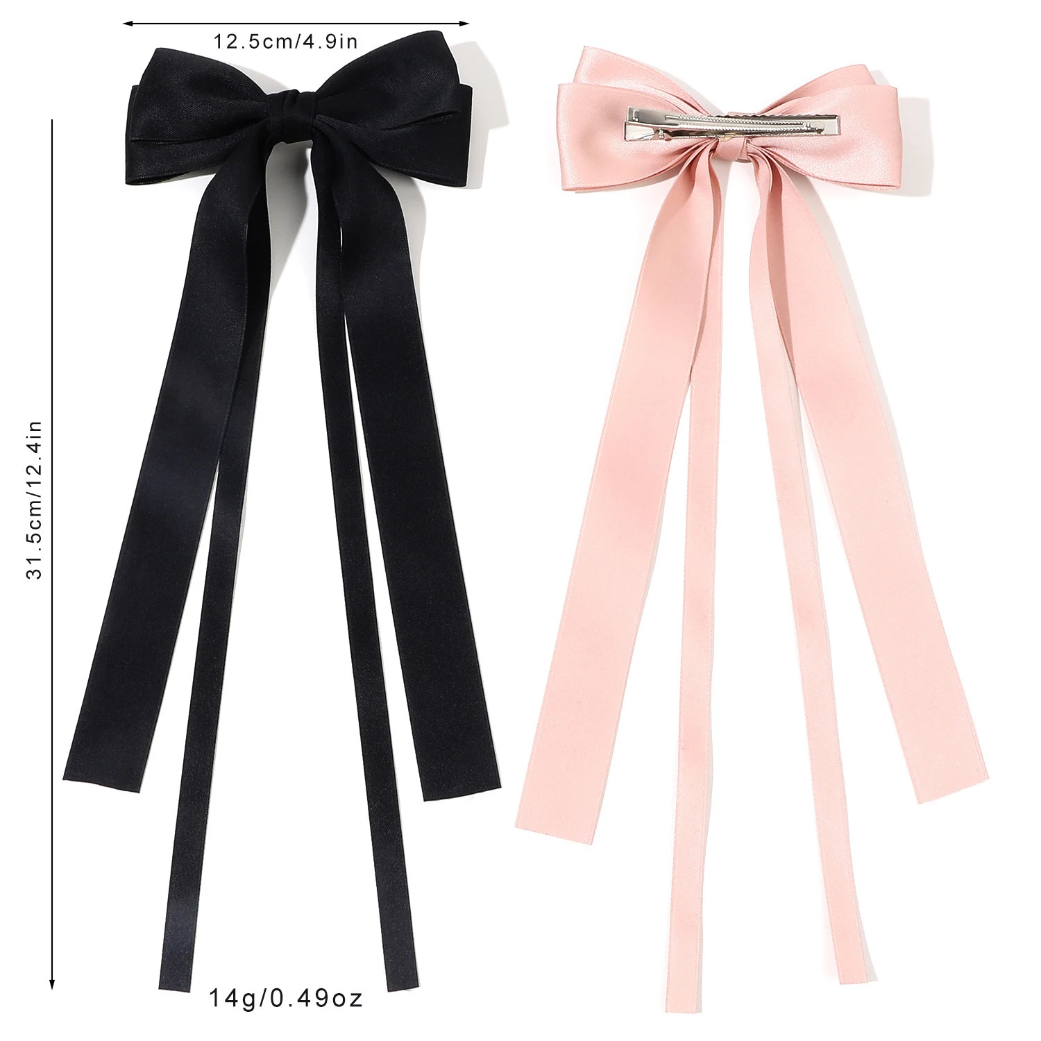 Ribbon Double Bowknot Duck Billed Clip for Women Girls Trendy Bow Long Tassel Hairpins Korean Style Solid Color Hair Barrettes