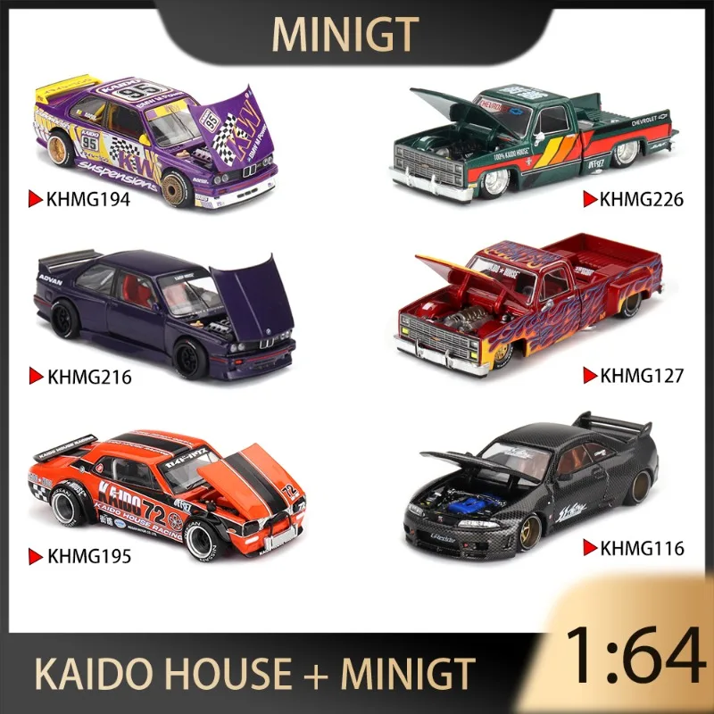 Kaido House + MINIGT 1:64 BMW M3 Kaido GT V2 Chevrolet Silverado KAIDO FUNCIONA V3 aleación Diecast modelo de coche coleccionar adornos regalo