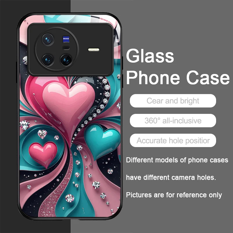 الفاخرة الملونة كريستال القلب نمط الزجاج المقسى جراب هاتف ل ممن لهم رينو 13 F 12 11 برو 10 SE البحث X3 لايت X8 A94 A58 غطاء #5