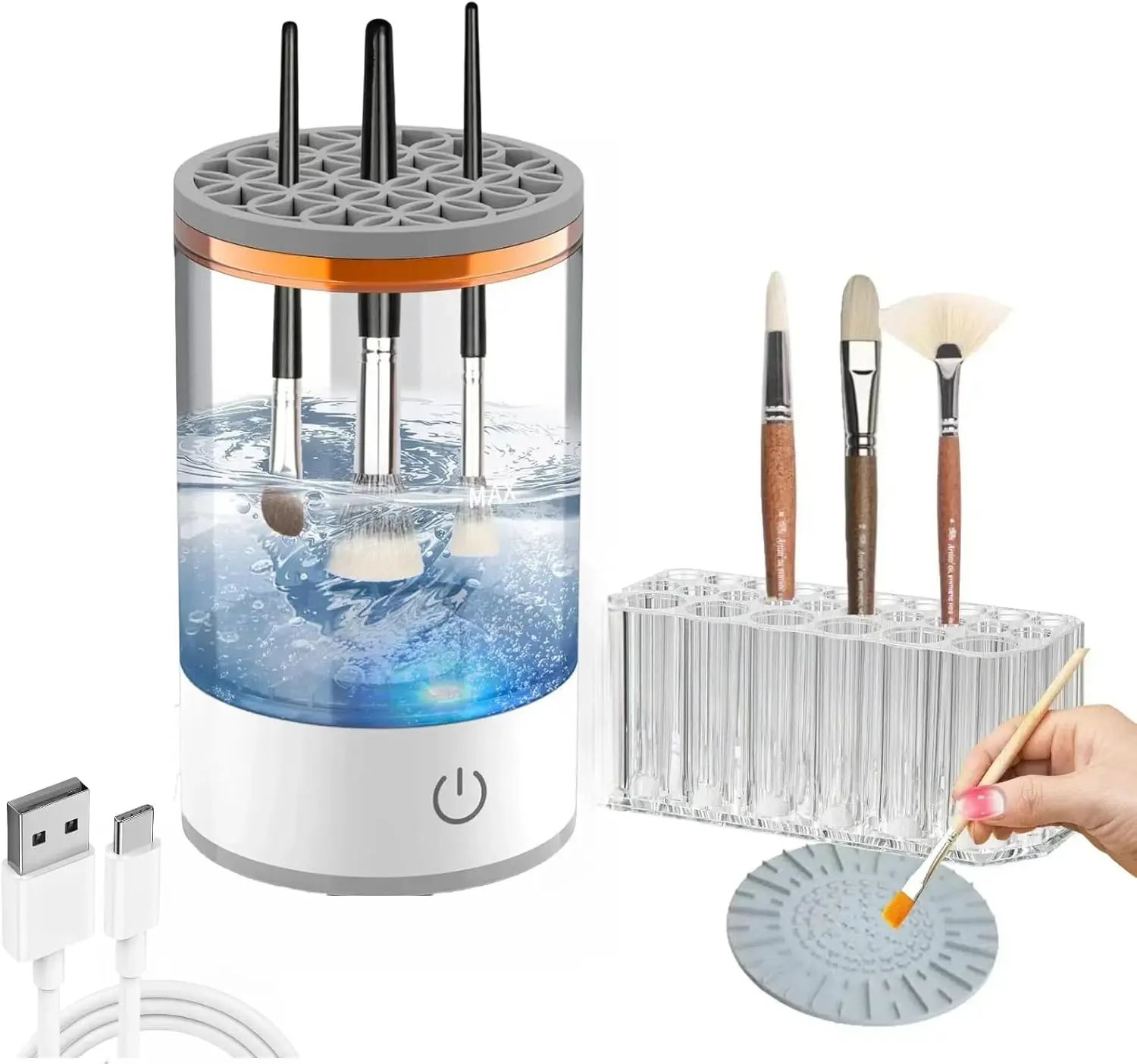 

Electric Brush Cleaner, Rinse Cup, Brush Washer for Acrylic & Watercolor, USB Rechargeable, 7000rpm, White