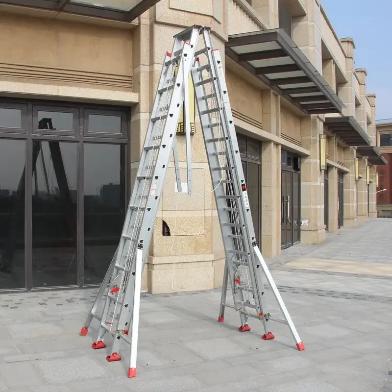 thickened aluminum alloy herringbone telescopic ladder 5 6 7 8 m folding engineering ladder