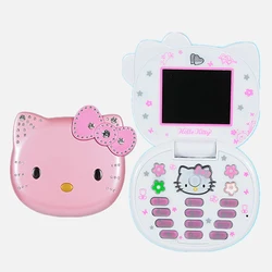 New K688 Hello Kitty Cute Mini Girl Mobile Phone With Flip Cartoon No Lock Children Dual Card Mobile Phone Kids Gift Kawaii Toys