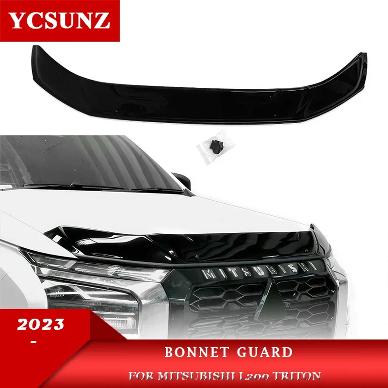 

Black Bonnet Guard Protector For Mitsubishi Triton L200 2023 2024 2025 Double Cabin Car Accessories