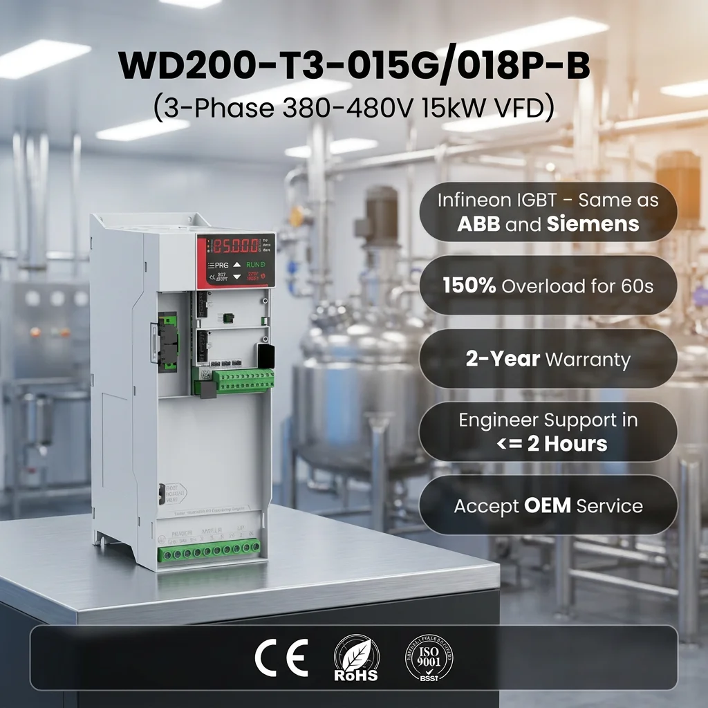 15kW 18.5kW AC Drive WD200-T3-015G/018P-B 3Phase 380V 20HP 25HP VFD Vector Compressor Injection Molding Stone Machine