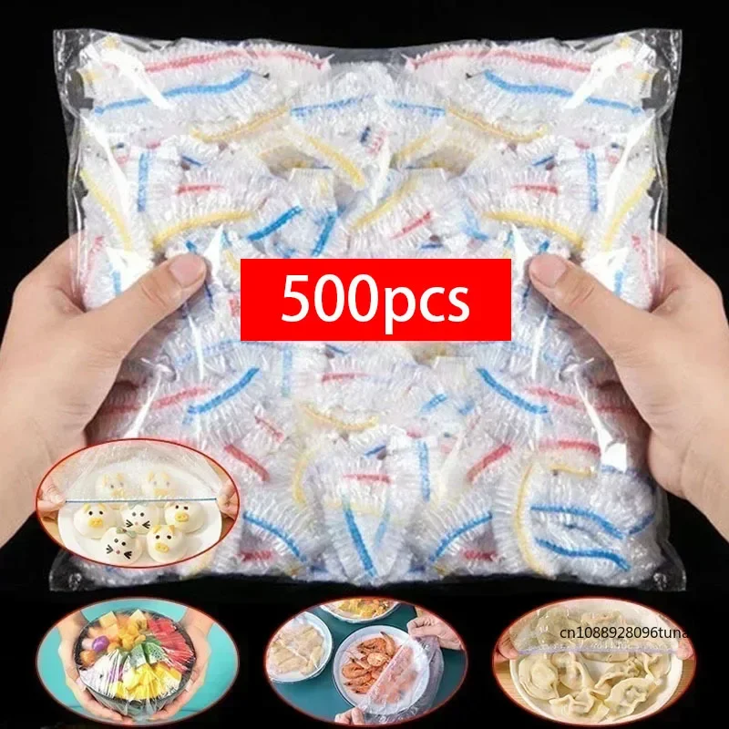 50/100/200 шт. красочные одноразовые крышки для пищевых продуктов, пищевой пластиковый пакет для хранения фруктов и свежести, прозрачный пластиковый пакет, цветная пищевая пленка